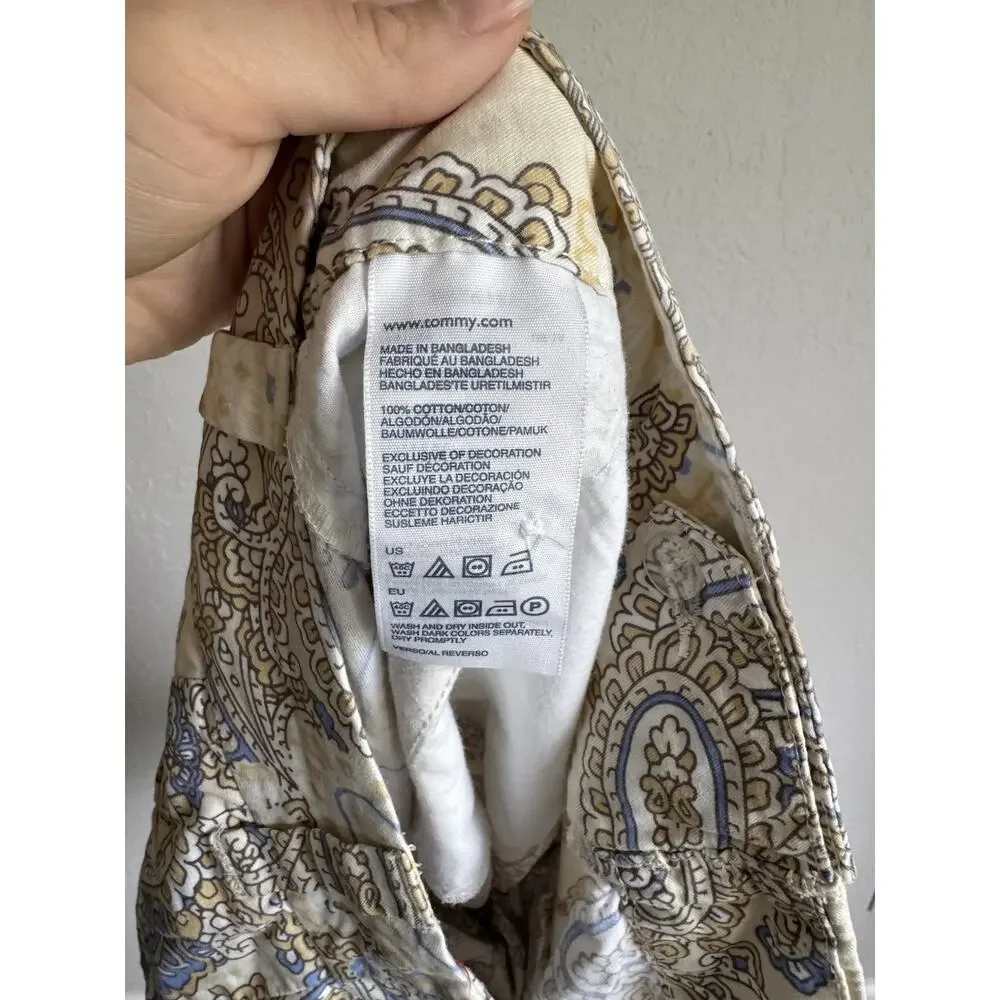 Tommy Hilfiger Cream Blue Paisley Print Cotton Bermuda Shorts Womens 8